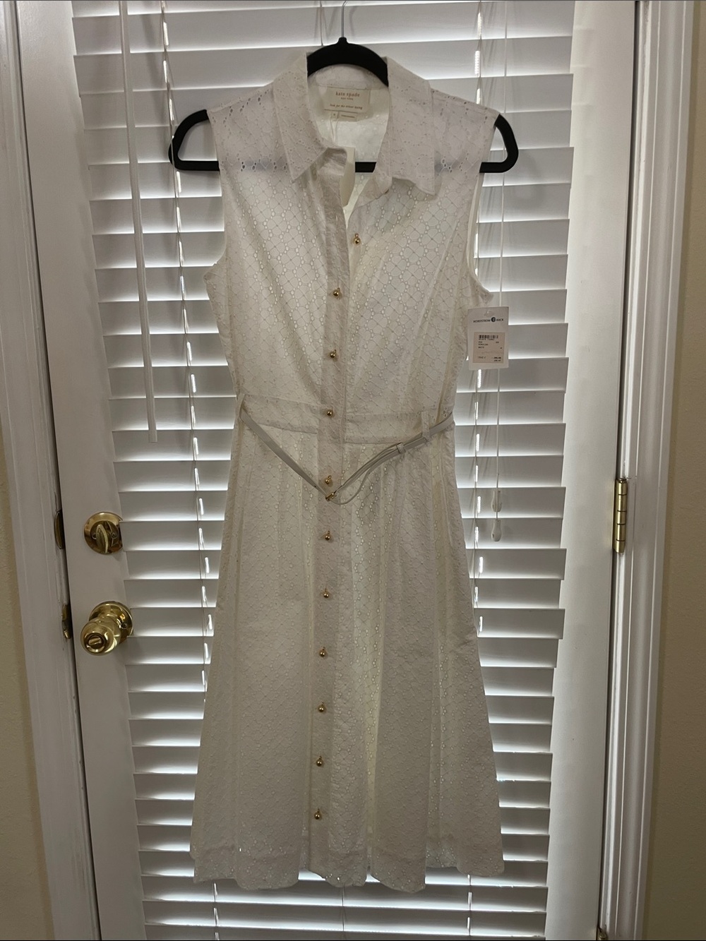 kate spade White Eyelet Sleeveless Shirt Dress with Belt